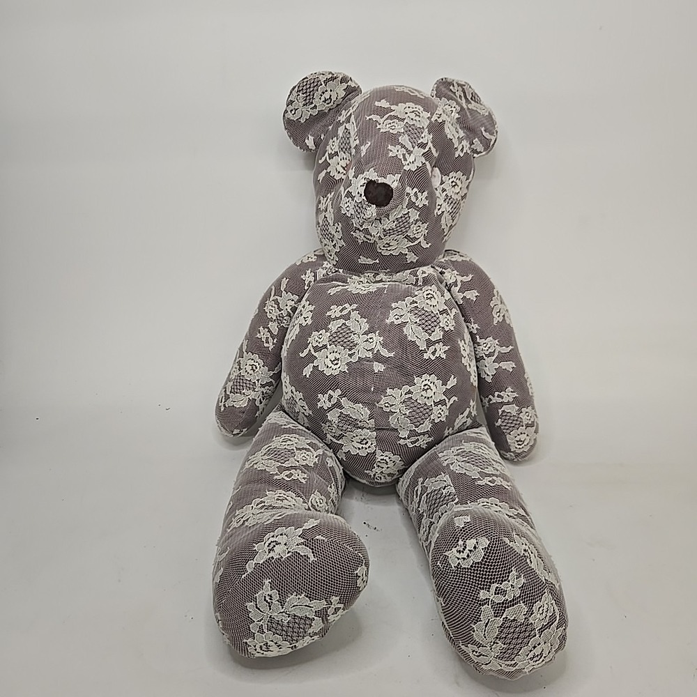 Vintage Floral Tapestry Stuffed Teddy Bear Celestial Buttons 80's Grandmacore